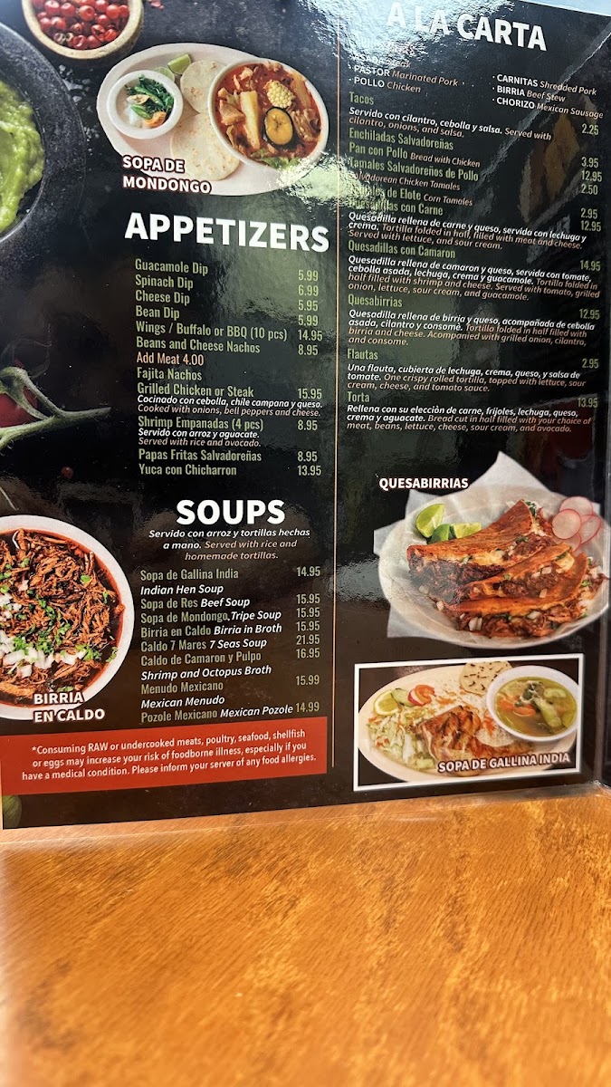 La Milpita Restaurante LLC menu board