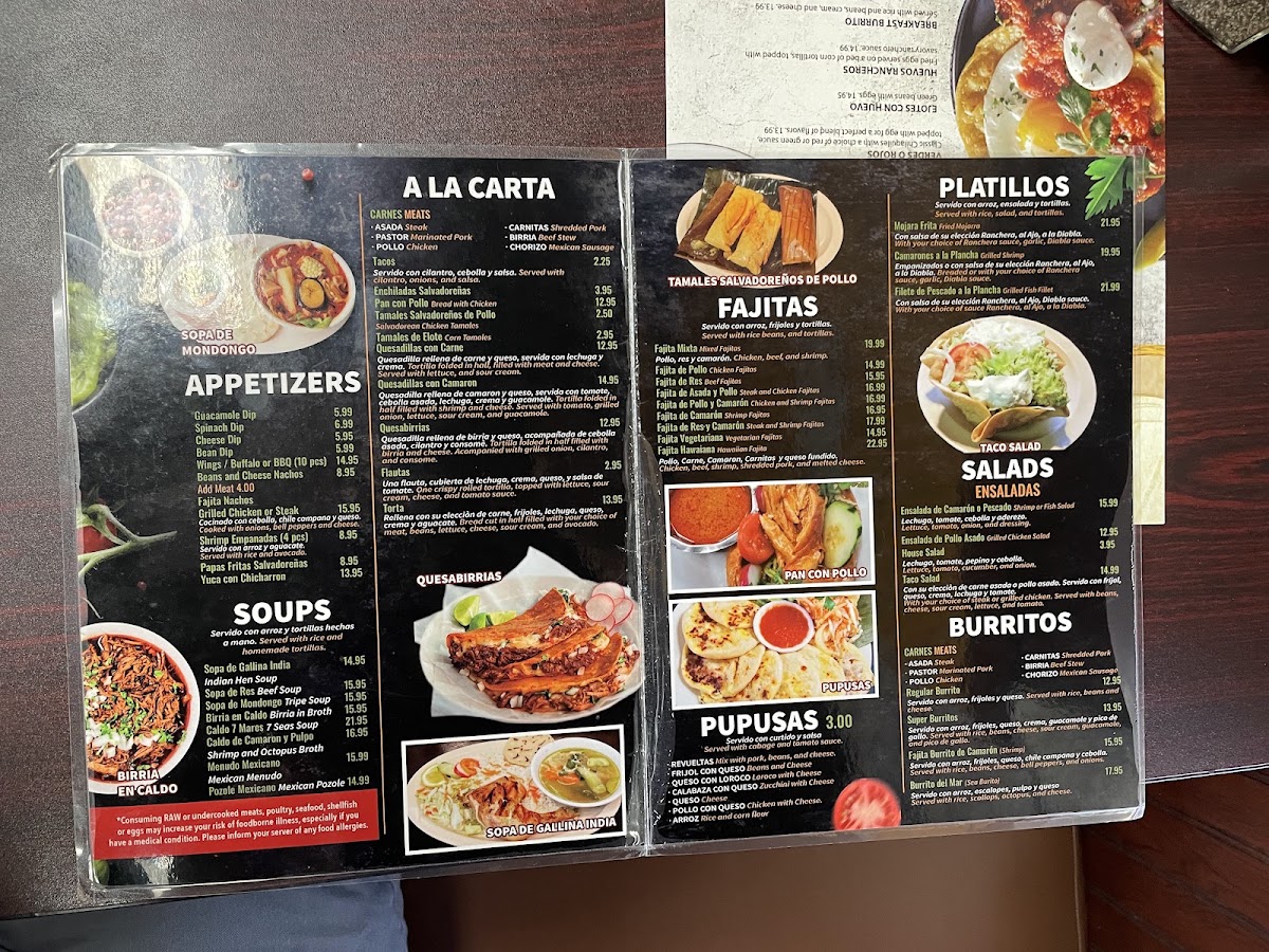 La Milpita Restaurante LLC menu board