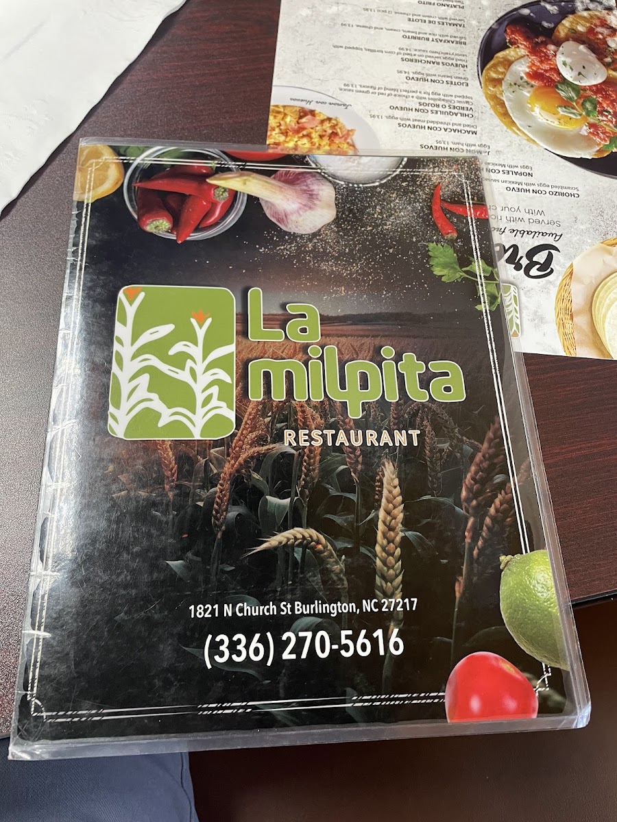 La Milpita Restaurante LLC menu board