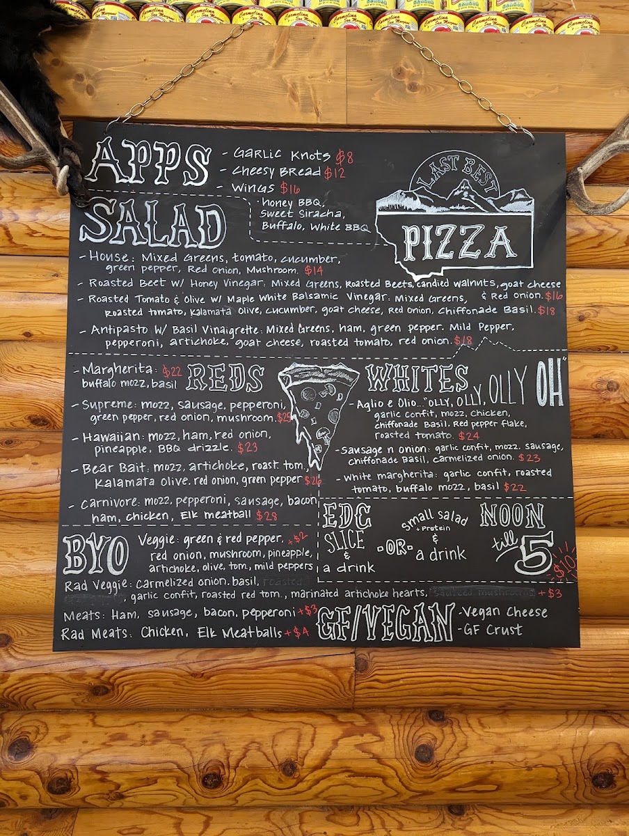 Last Best Pizza menu board