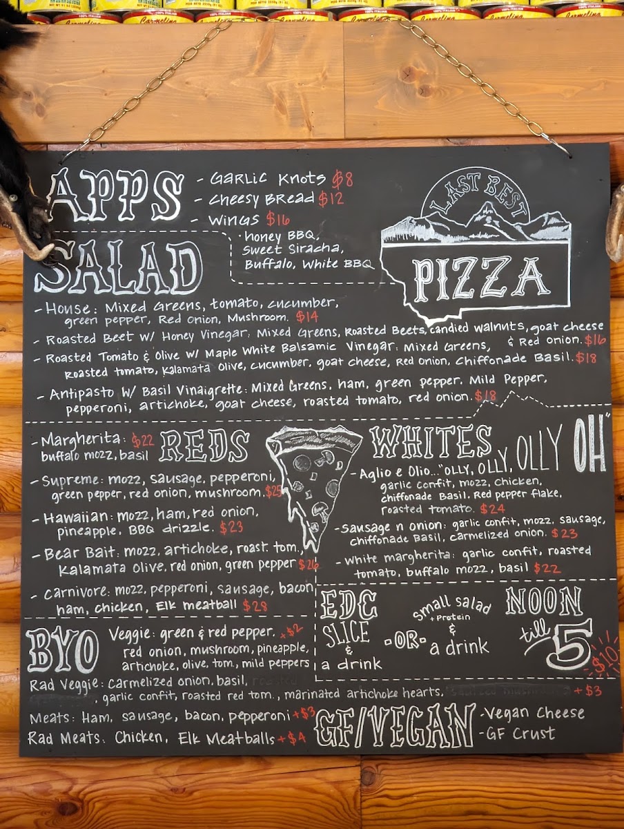 Last Best Pizza menu board