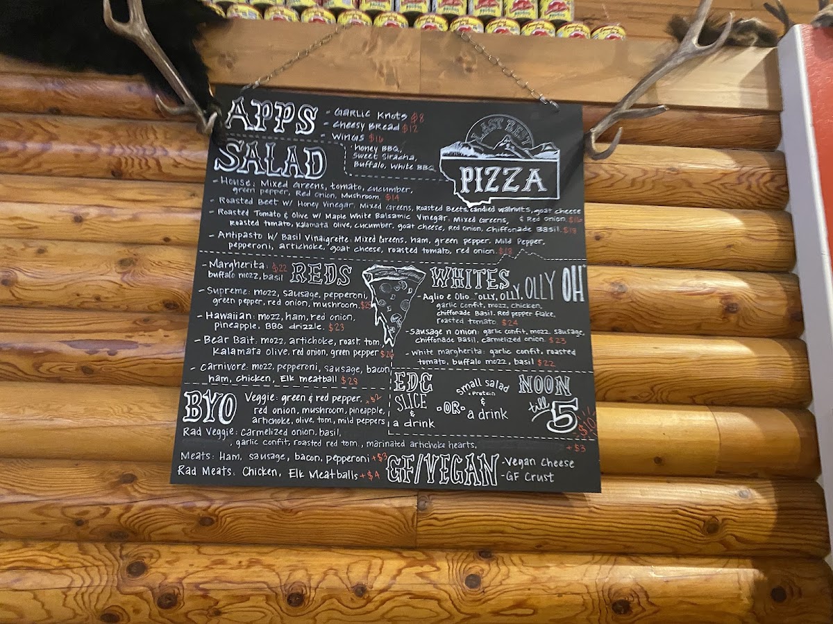 Last Best Pizza menu board