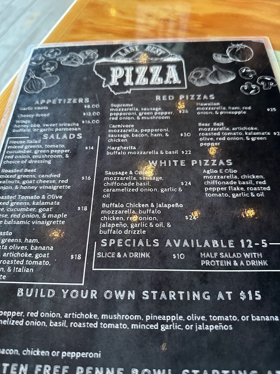 Last Best Pizza menu board