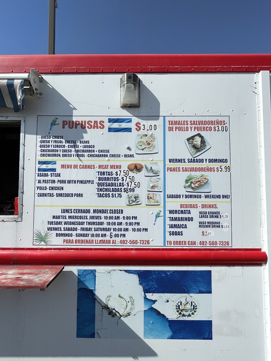 Pupuseria Chacon Gonzales menu board