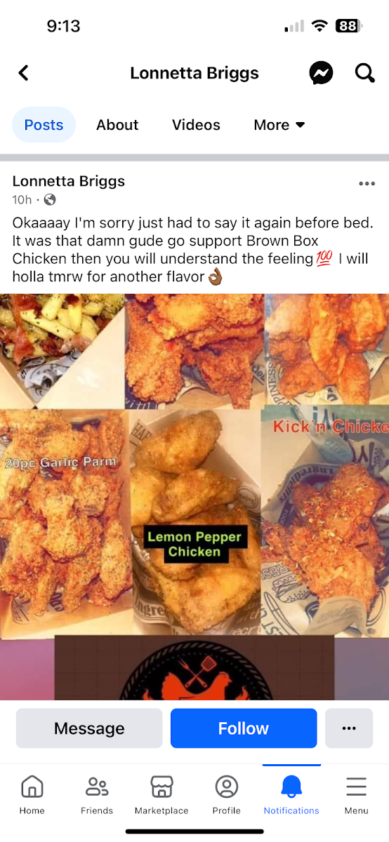 Brown Box Chicken LLC menu board