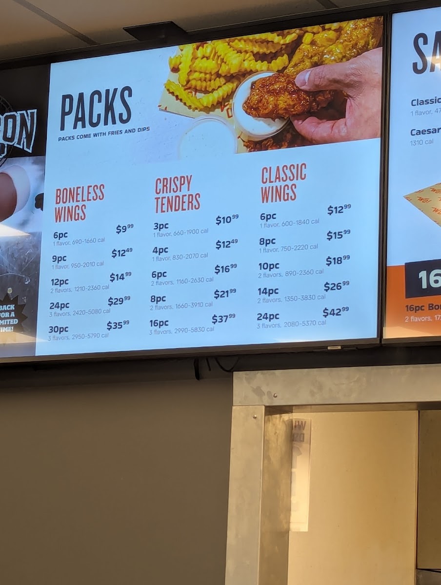 Wings Over Burlington menu board