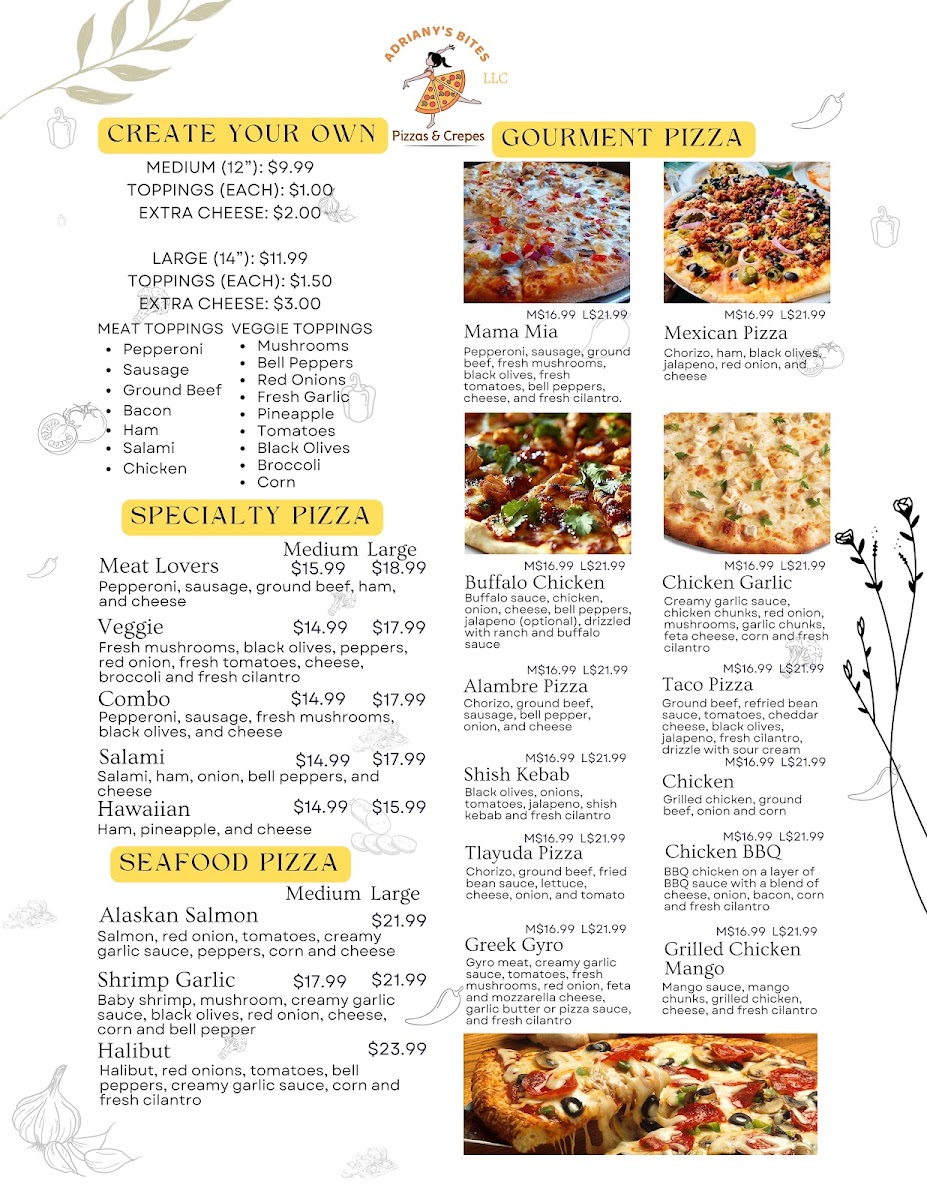 ADRIANY'S BITES menu board