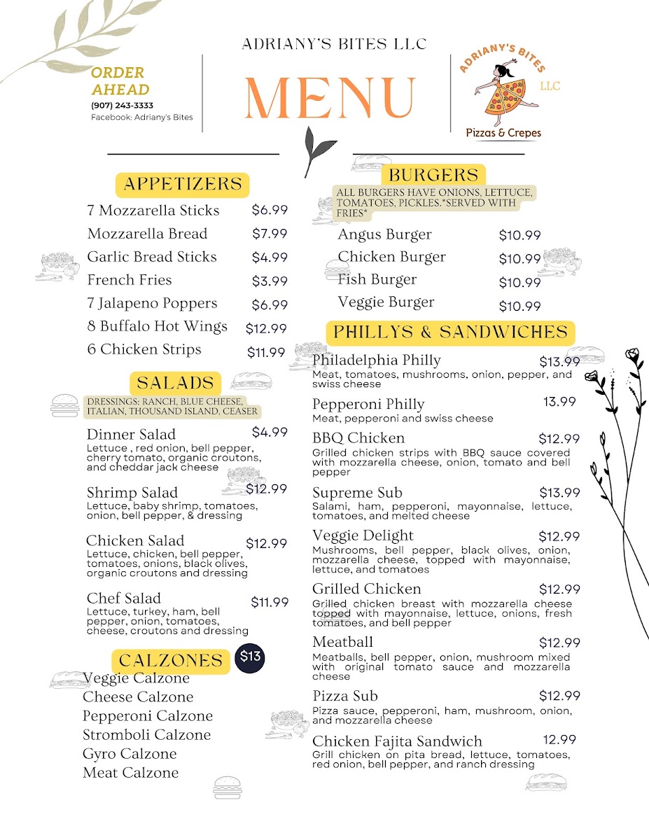 ADRIANY'S BITES menu board