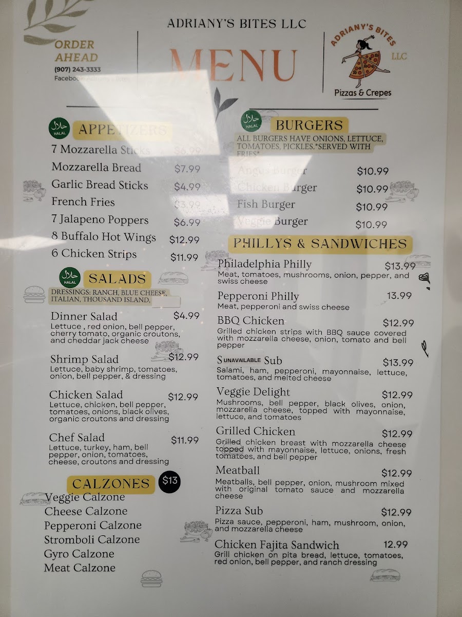 ADRIANY'S BITES menu board