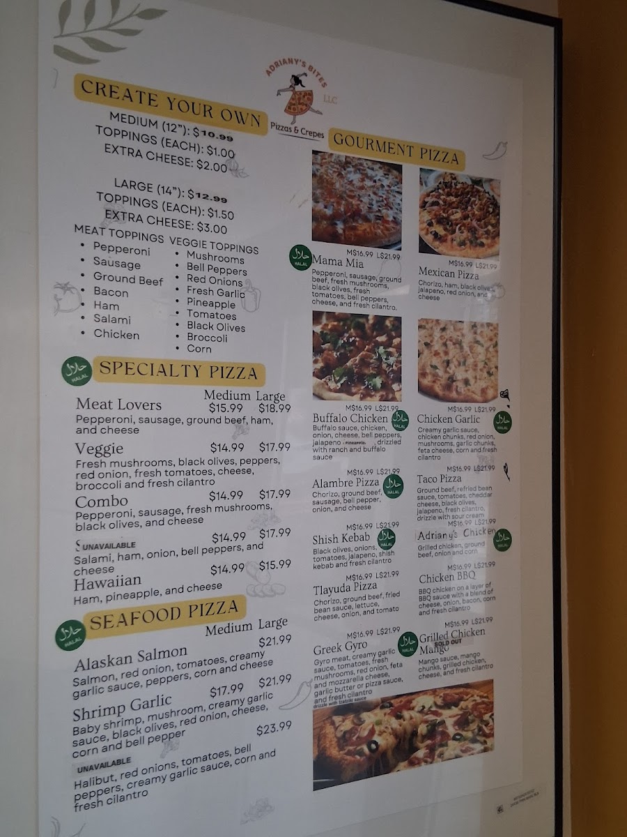 ADRIANY'S BITES menu board