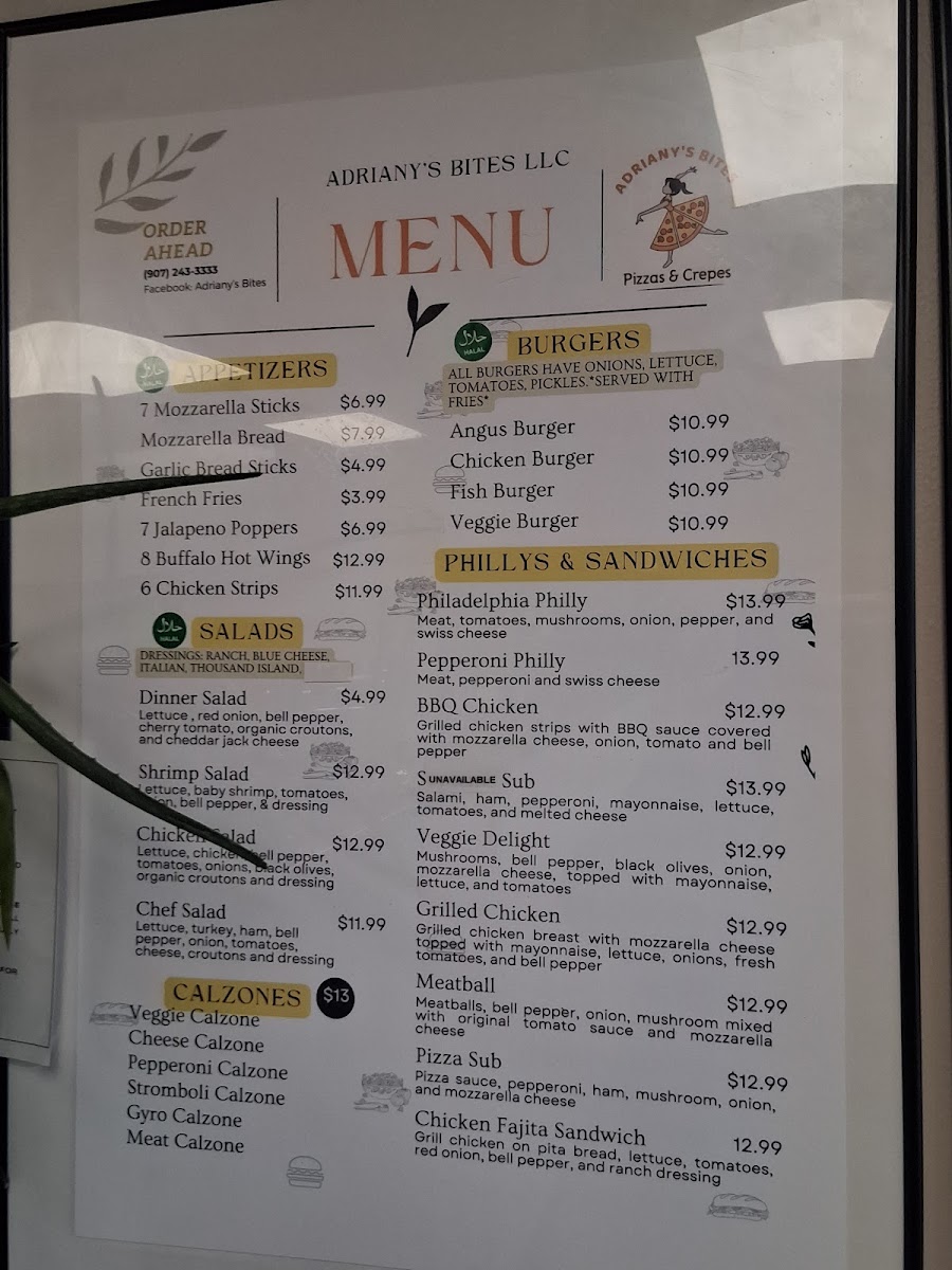 ADRIANY'S BITES menu board