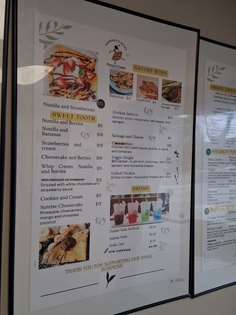 ADRIANY'S BITES menu board