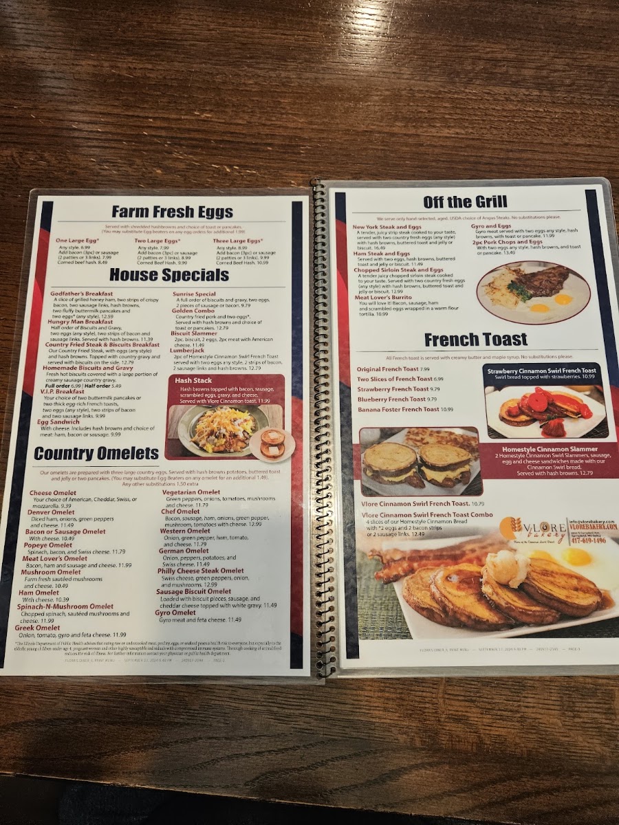 Flora's Diner menu board