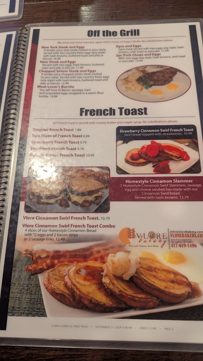 Flora's Diner menu board