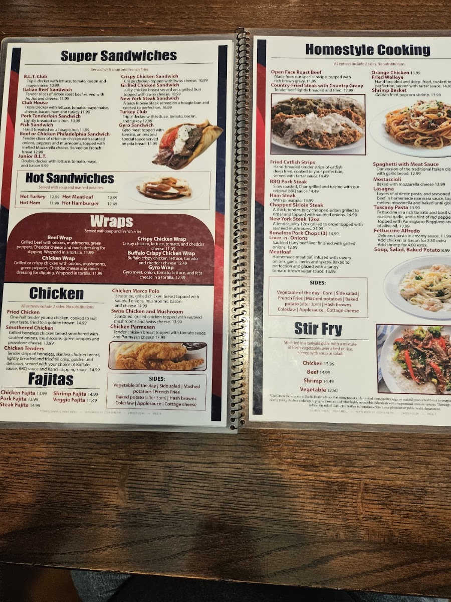 Flora's Diner menu board