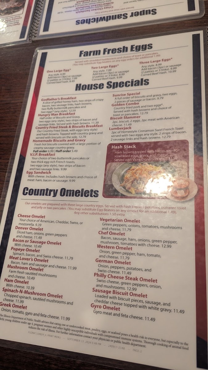 Flora's Diner menu board