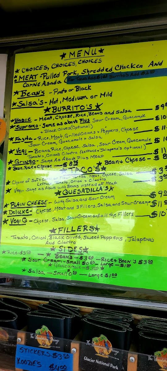 Wandering Gringo Cafe menu board