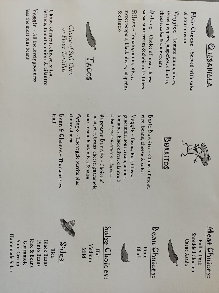 Wandering Gringo Cafe menu board