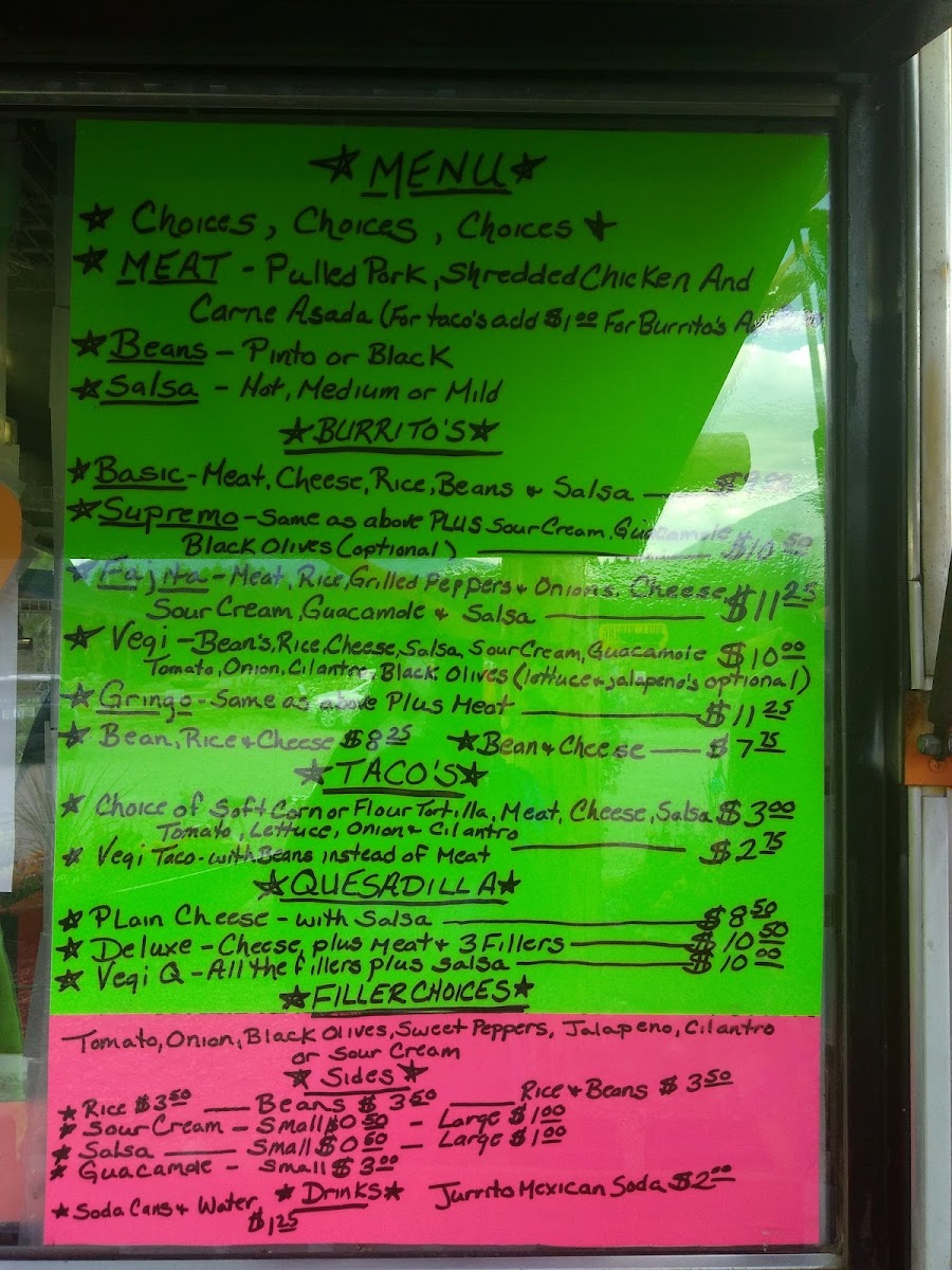 Wandering Gringo Cafe menu board