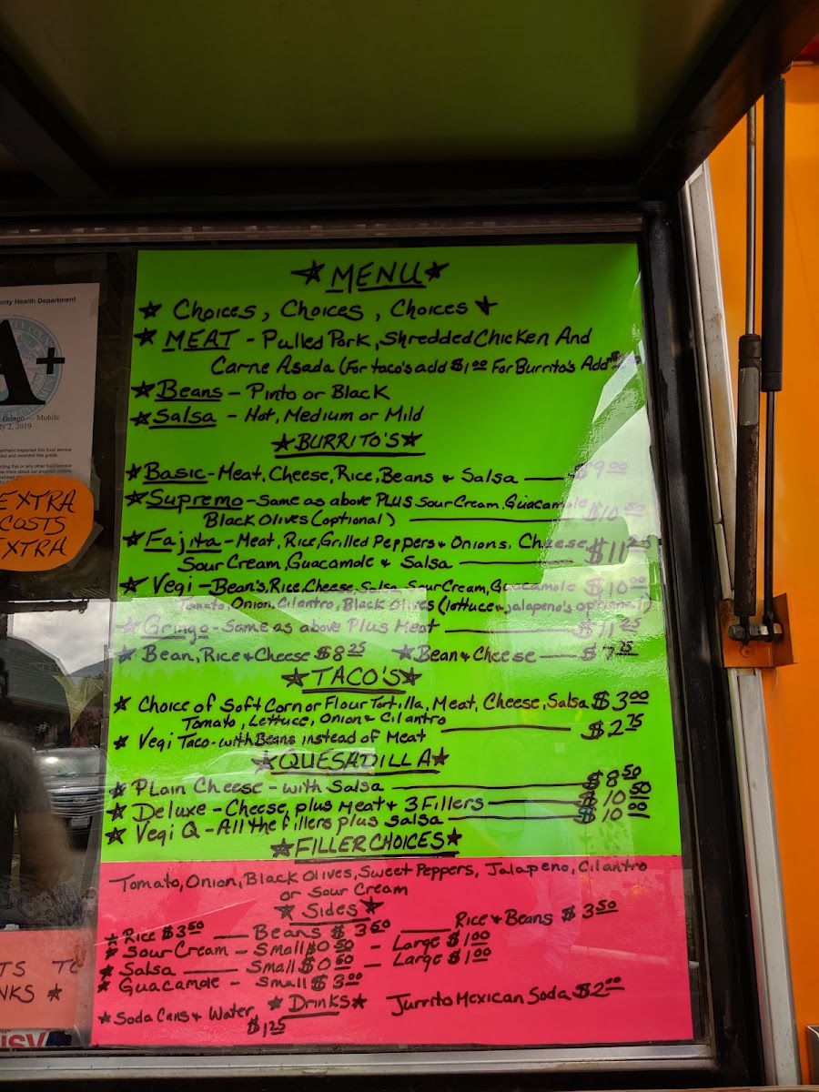 Wandering Gringo Cafe menu board