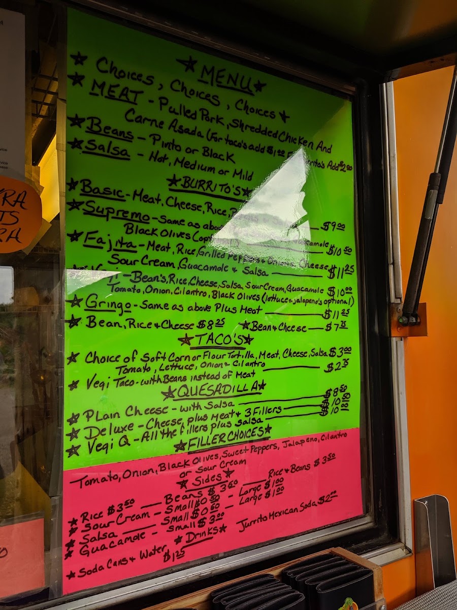 Wandering Gringo Cafe menu board