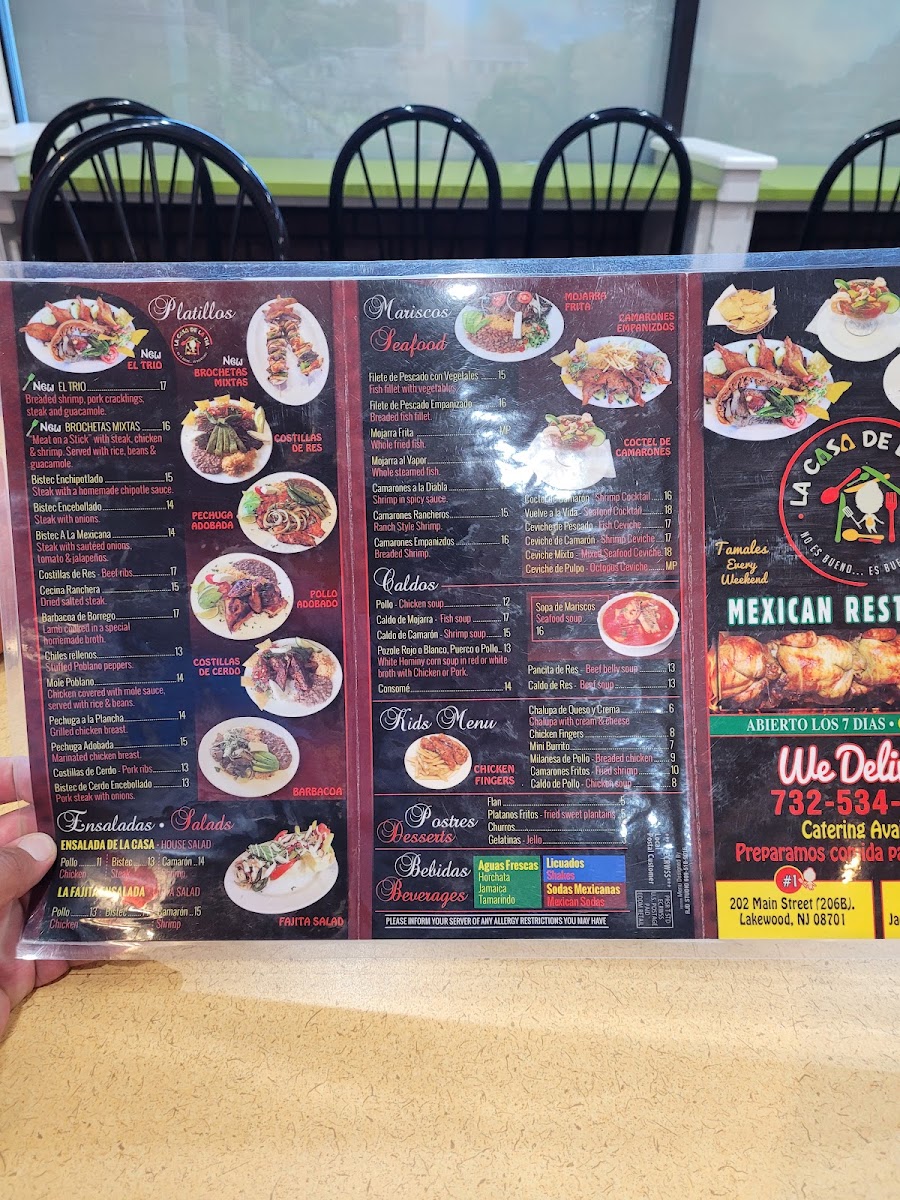 La Casa De La Tia menu board