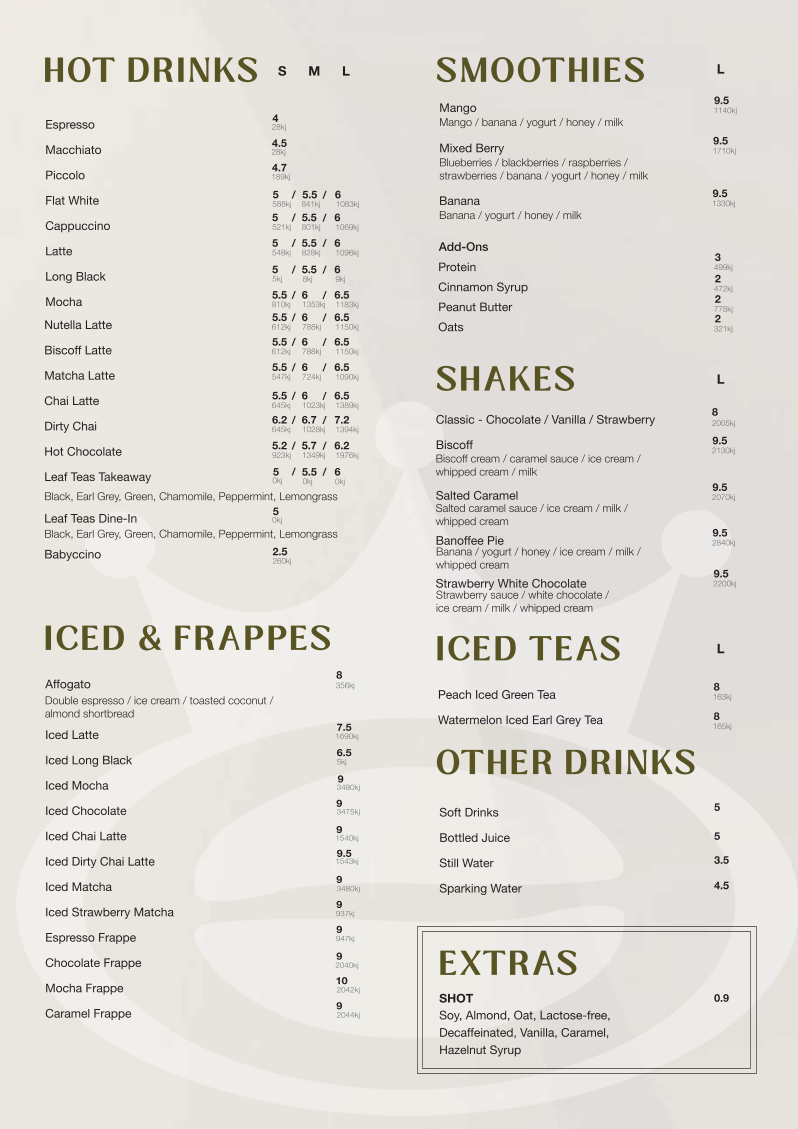The Coffee Emporium Miranda menu board