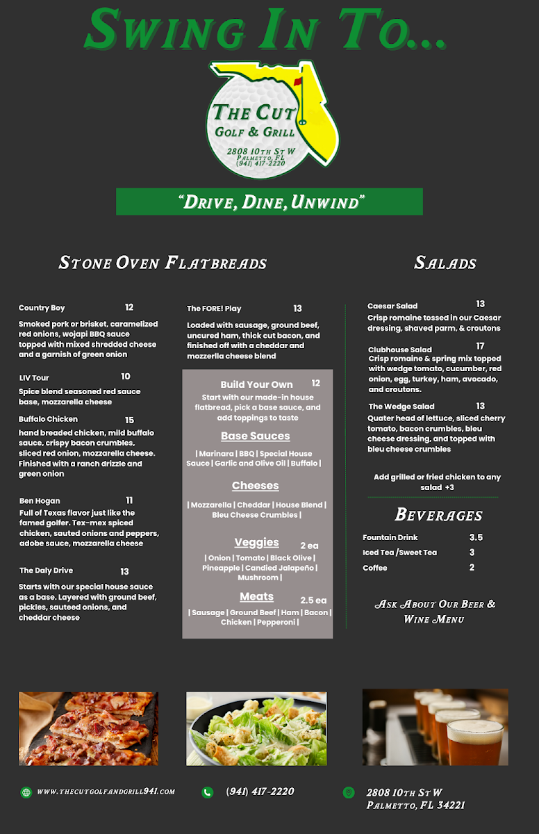 The Cut Golf & Grill menu board