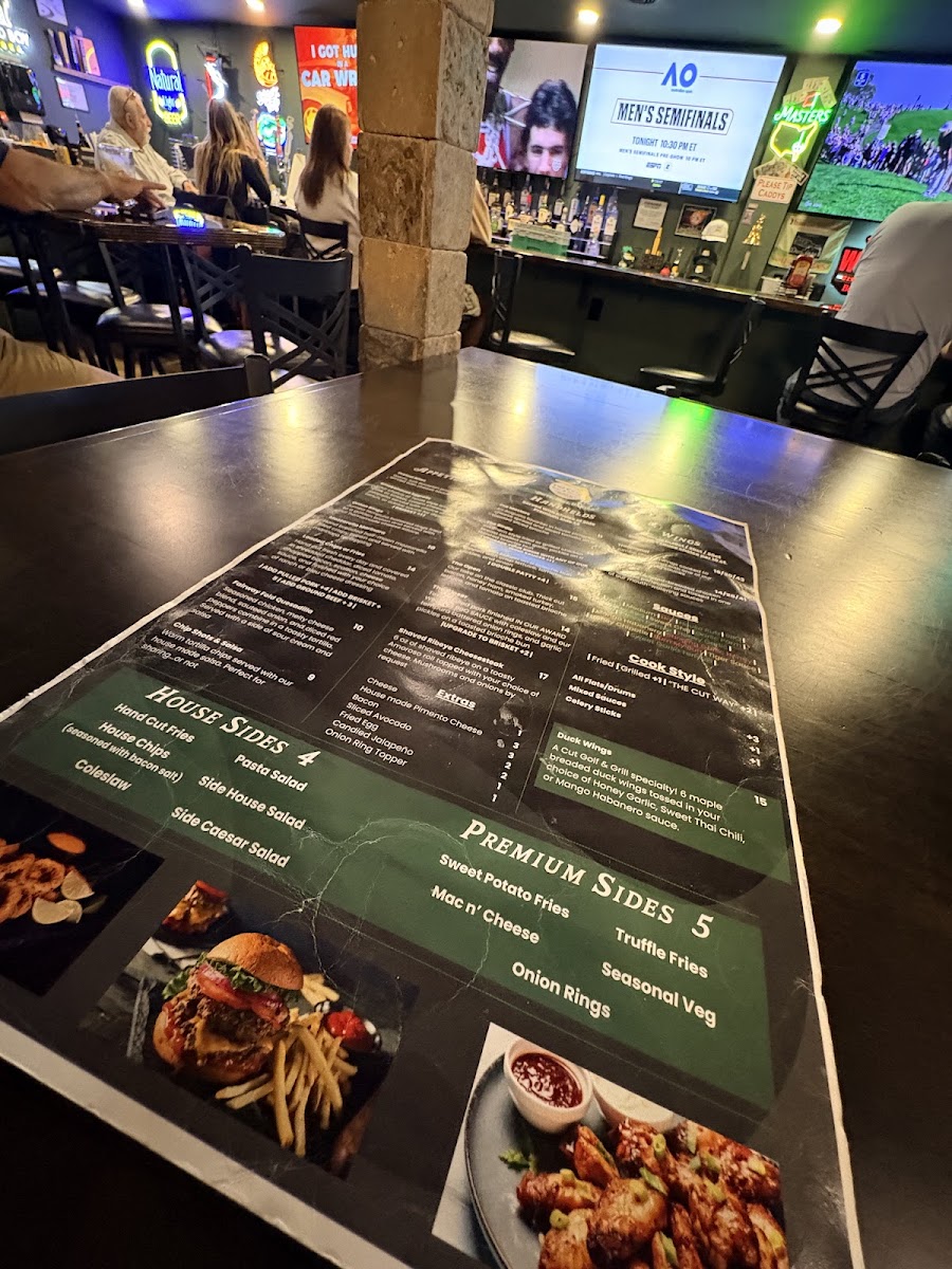 The Cut Golf & Grill menu board