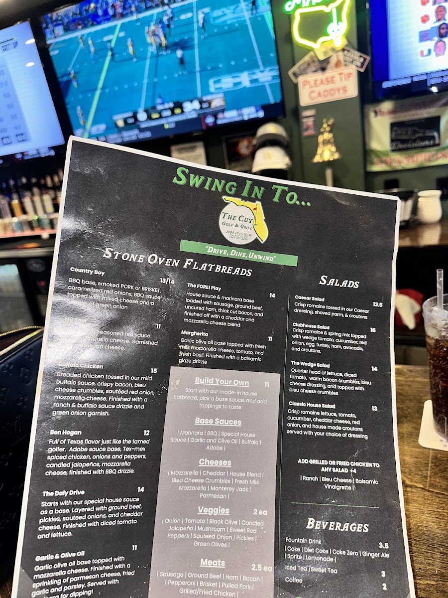 The Cut Golf & Grill menu board