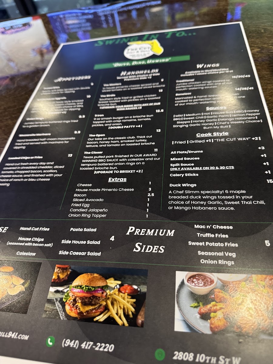 The Cut Golf & Grill menu board