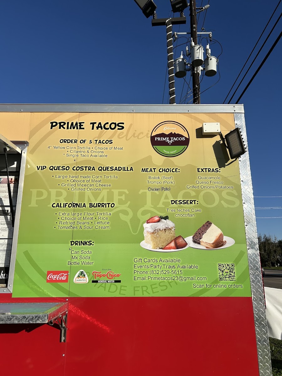 Prime Tacos menu board
