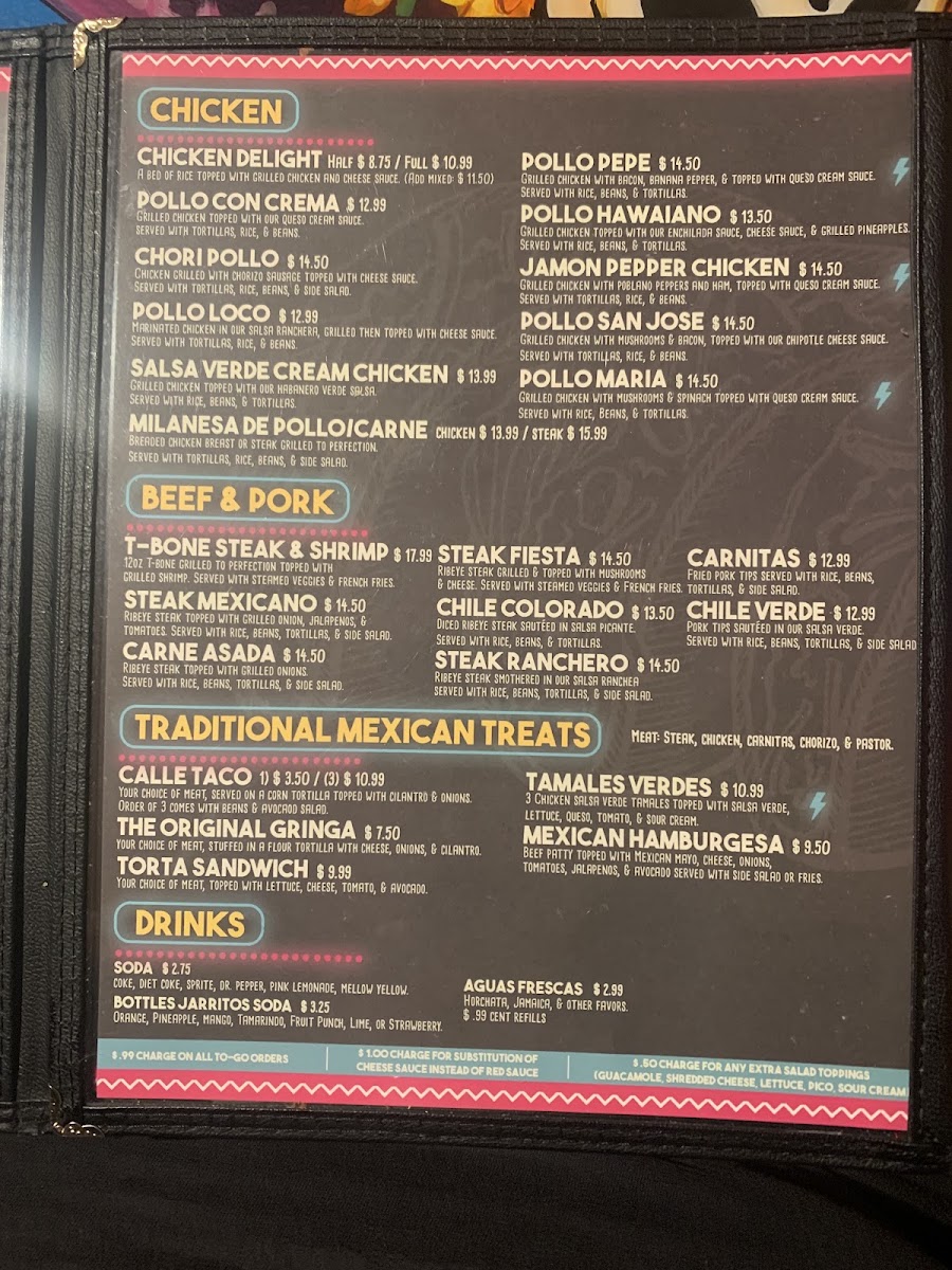 Senor Fajita's Oak Grove menu board