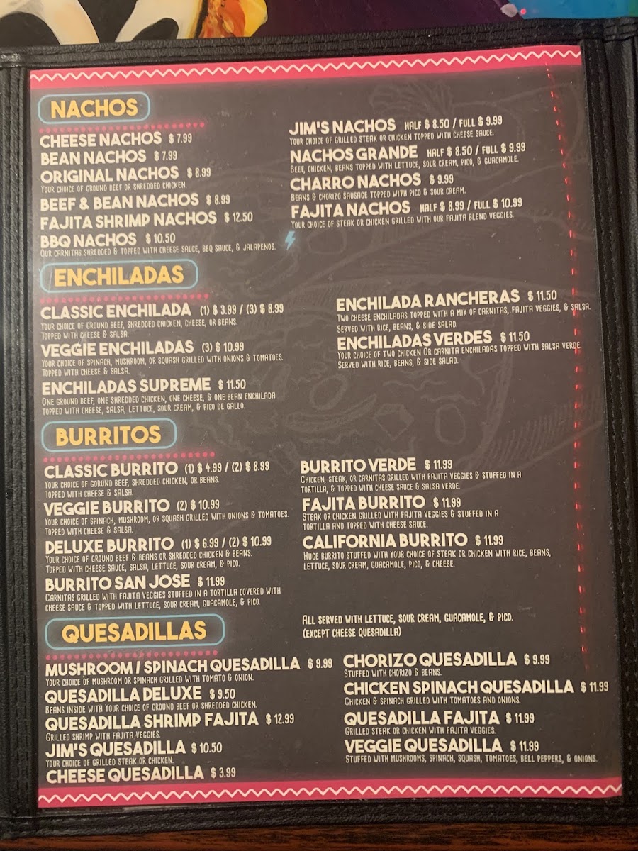 Senor Fajita's Oak Grove menu board