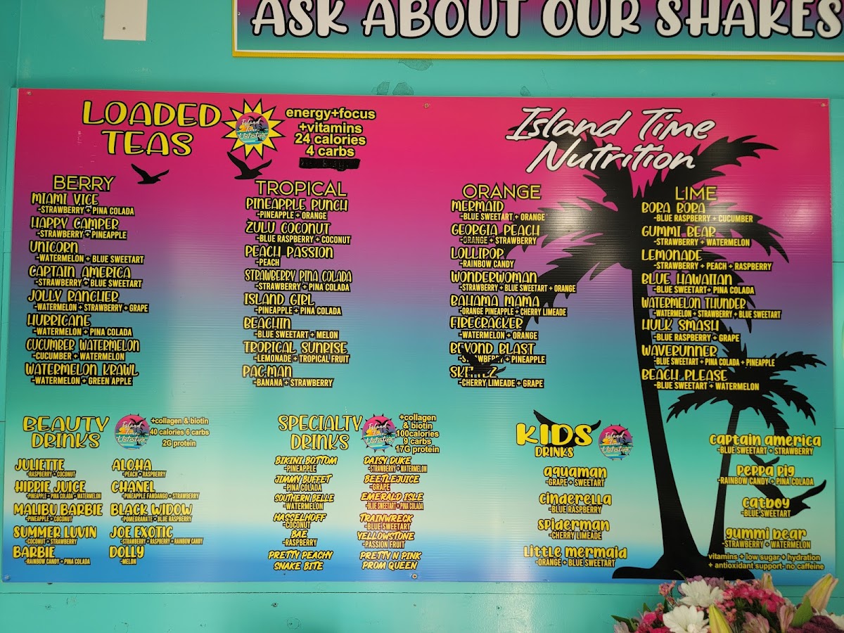 Island Time Nutrition menu board