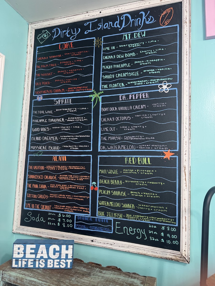 Island Time Nutrition menu board