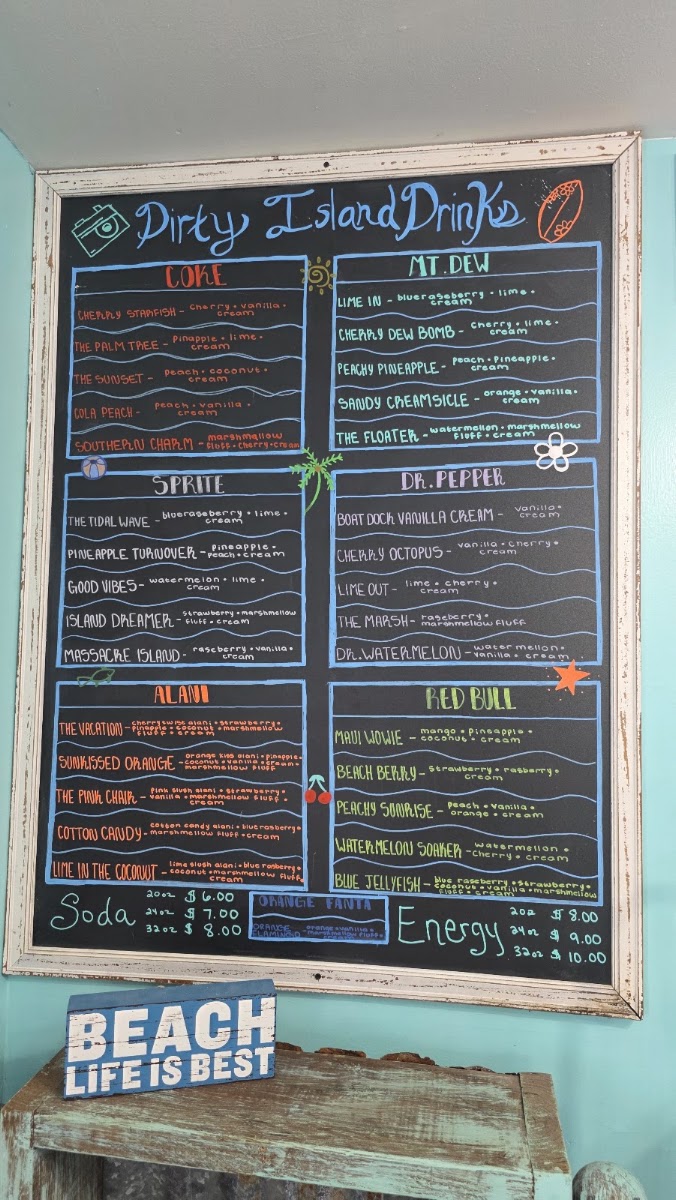 Island Time Nutrition menu board