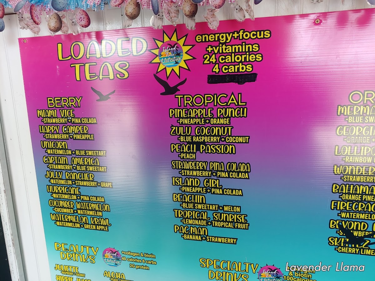 Island Time Nutrition menu board