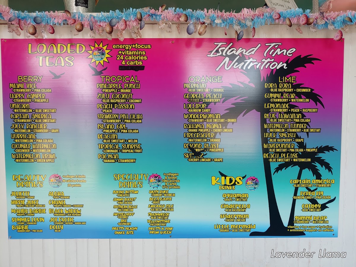 Island Time Nutrition menu board