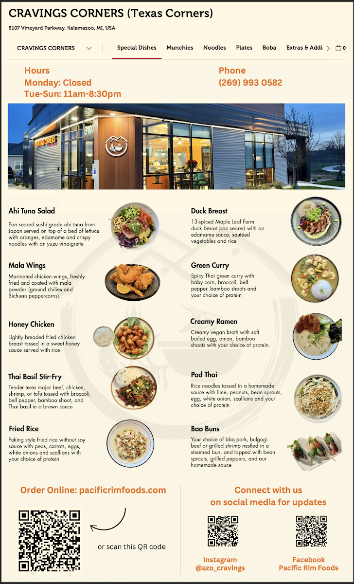 Cravings Corners menu board