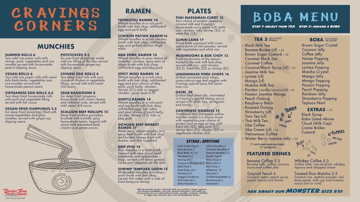 Cravings Corners menu board
