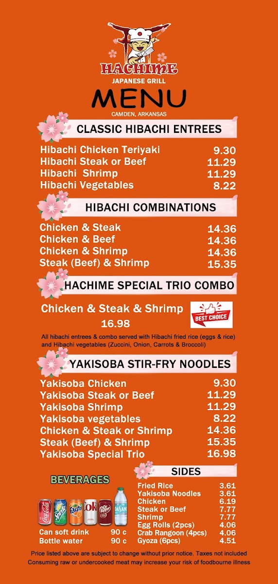 Hachime Taste LLC menu board