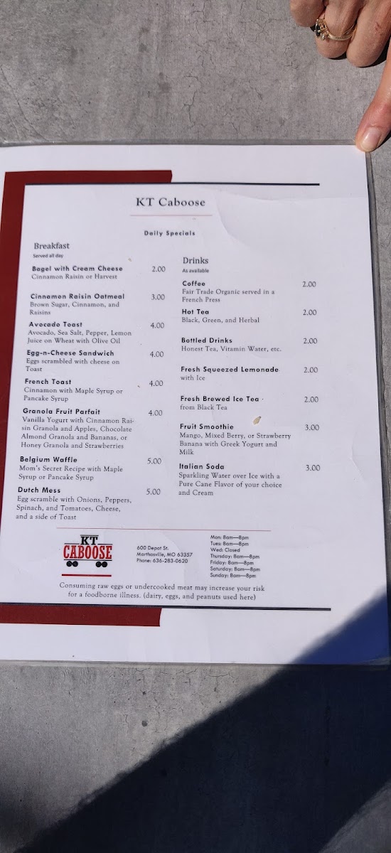 KT Caboose menu board