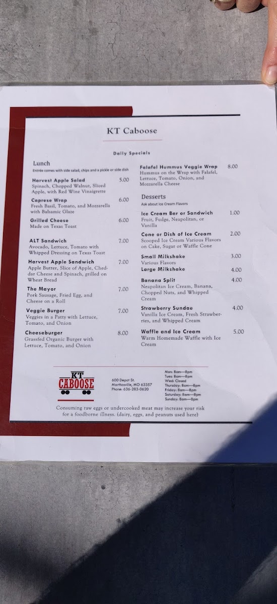 KT Caboose menu board