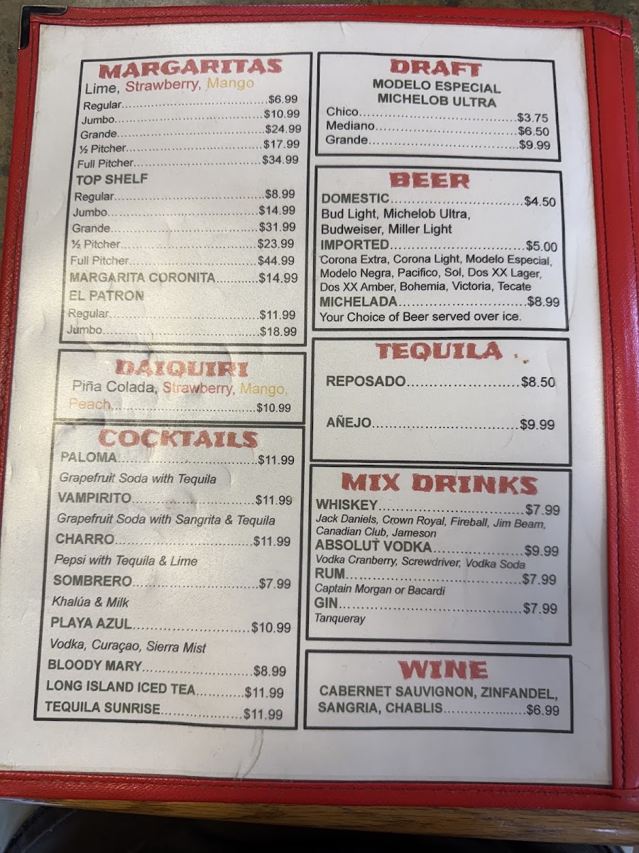Oya Grill Mexican Restaurant menu board