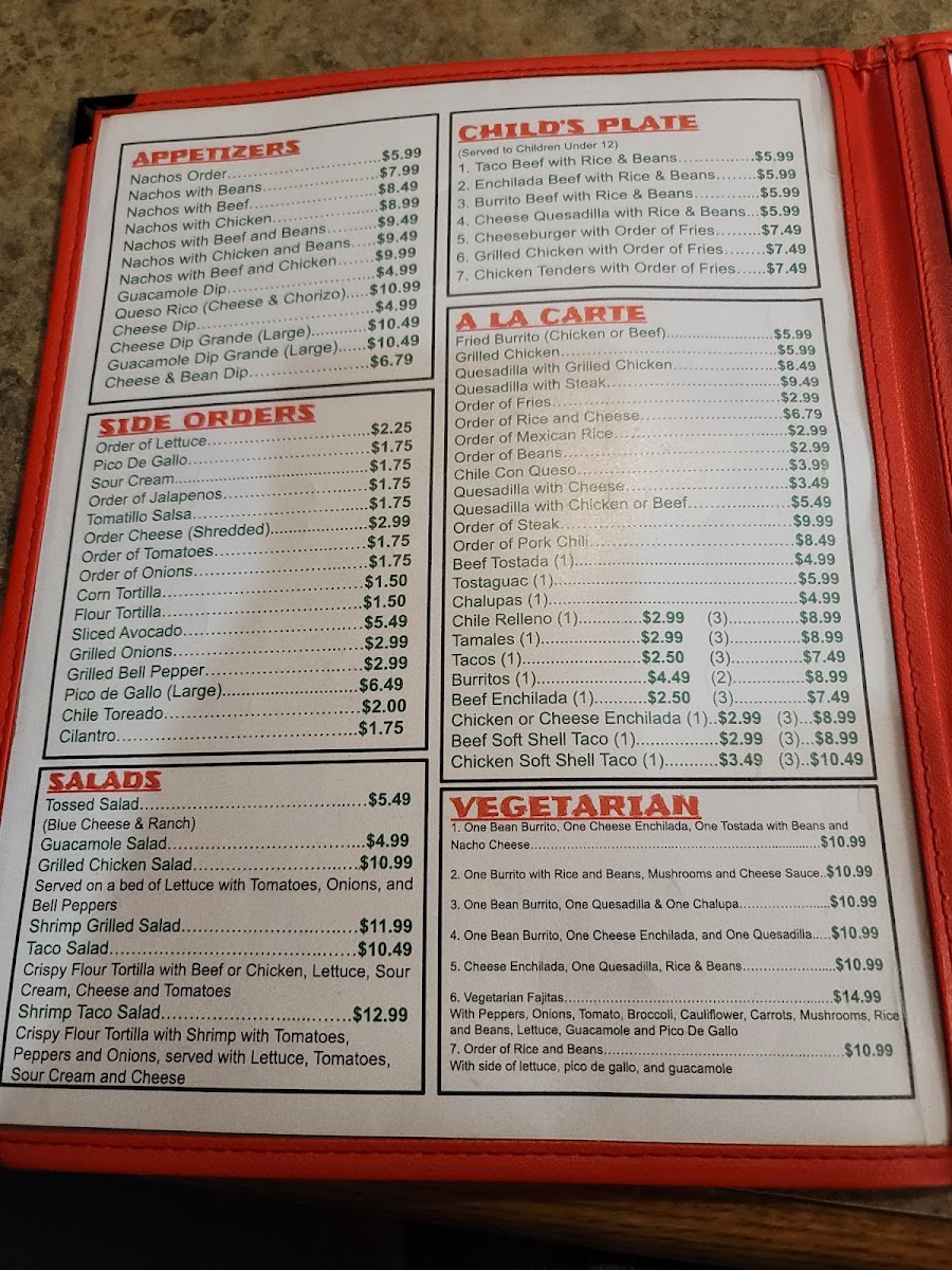 Oya Grill Mexican Restaurant menu board