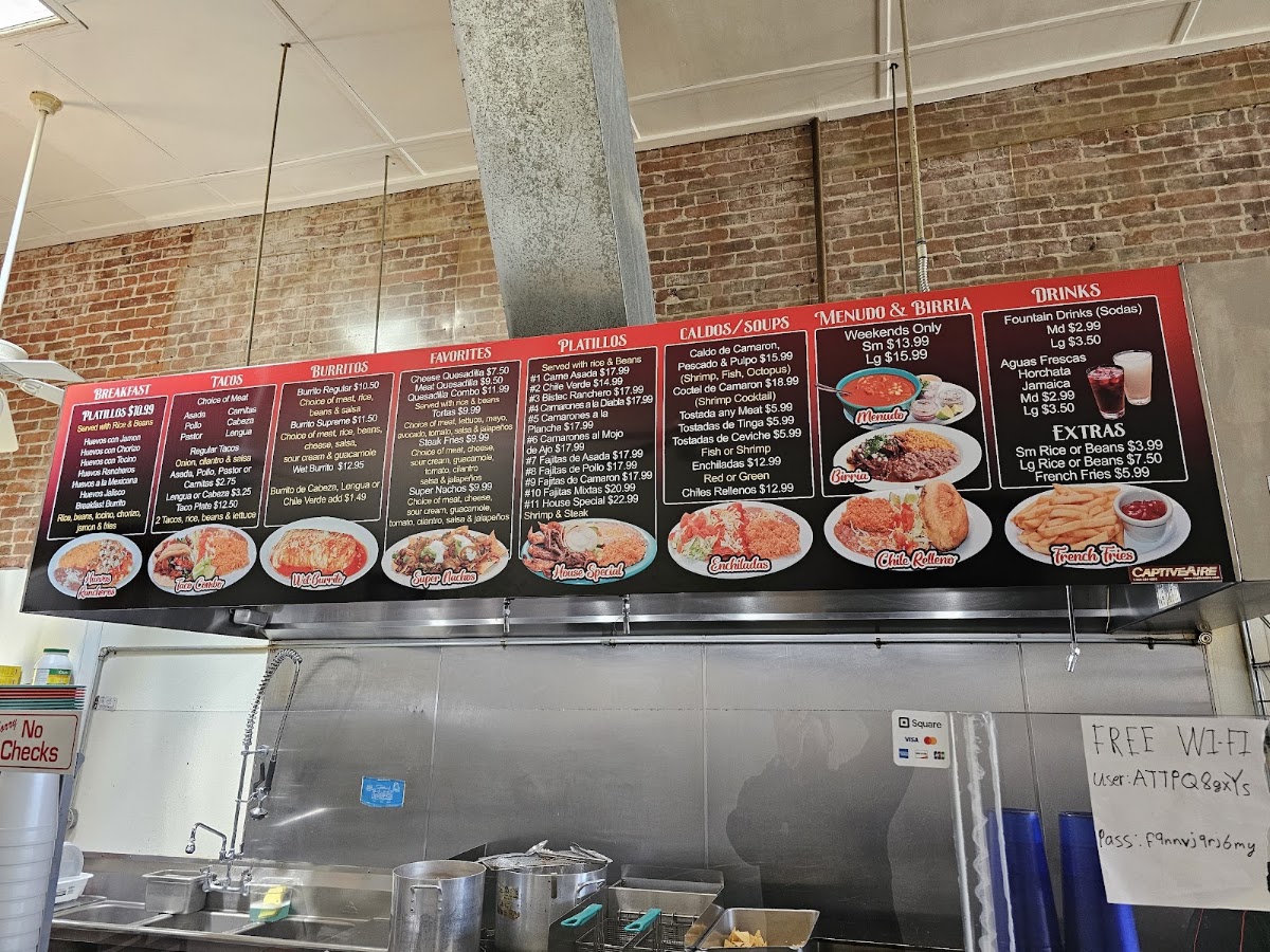 Mexican Taquería Fran menu board