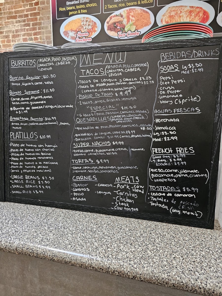Mexican Taquería Fran menu board