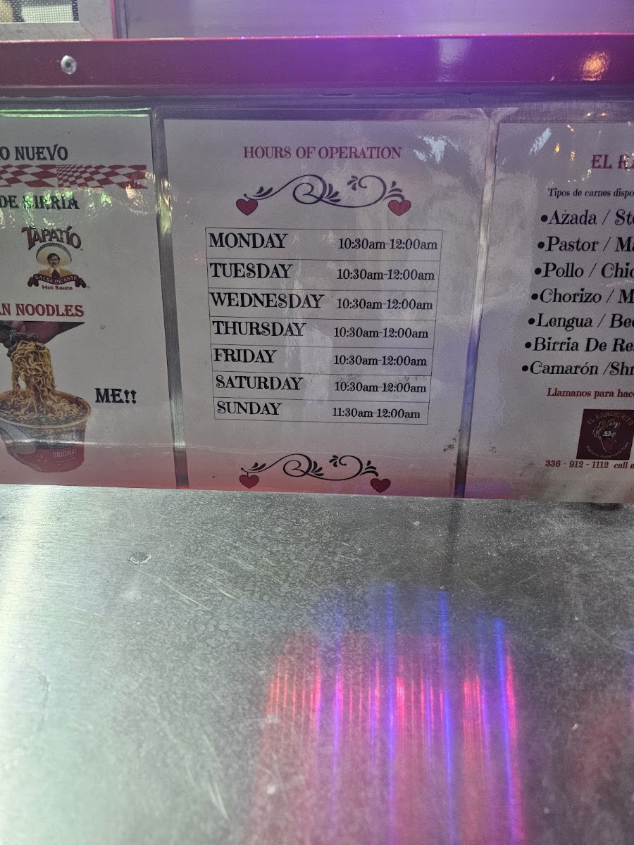 El Rancherito menu board