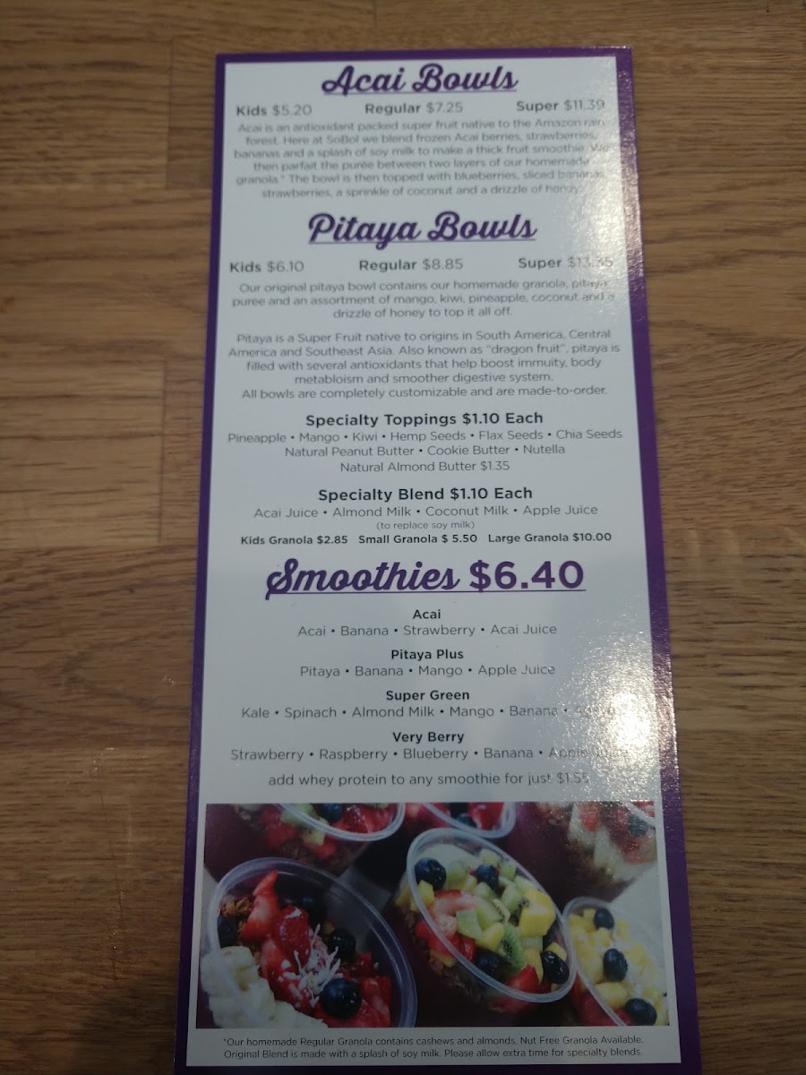 Acai Bowls menu board